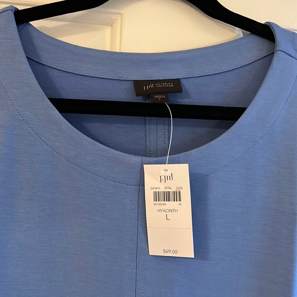 J Jill, wherever collection, blue, short sleeve top size large, new with tags